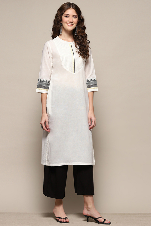 White Chanderi Straight Kurta image number 4