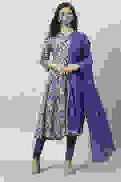 Blue Cotton Kalidar Kurta Churidar Suit Set image number 7