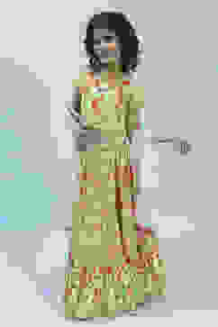 Lime Green Cotton Printed Lehenga Set image number 4