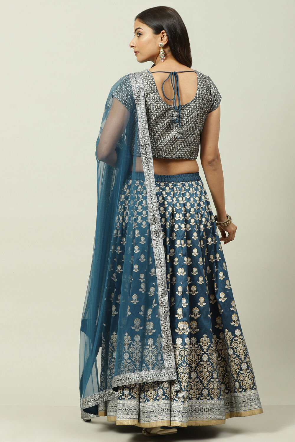 Teal Art Silk Lehenga Set image number 4