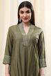 Sage Green Cotton Blend Straight Kurta Palazzo Suit Set image number 1