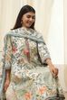 Sage Green Pure Cotton Floral Kalidar Suit Set image number 7