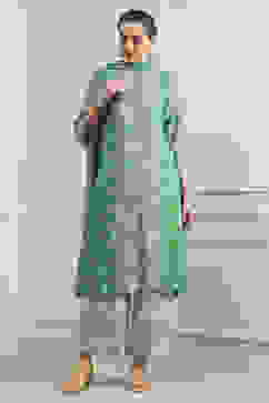 Sea Green Cotton Printed A-Line Suit Set image number 6