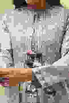 Dull Blue Cotton Printed Flared Kurta image number 1