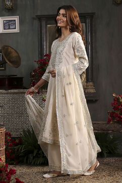 Off White Cotton Silk Anarkali Suit Set image number 3