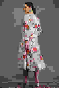 Rohit Bal Ivory Silk Chanderi Floral Front-Open Dress image number 3