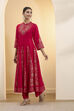 Red Poly Viscose Anarkali Kurta Set image number 3