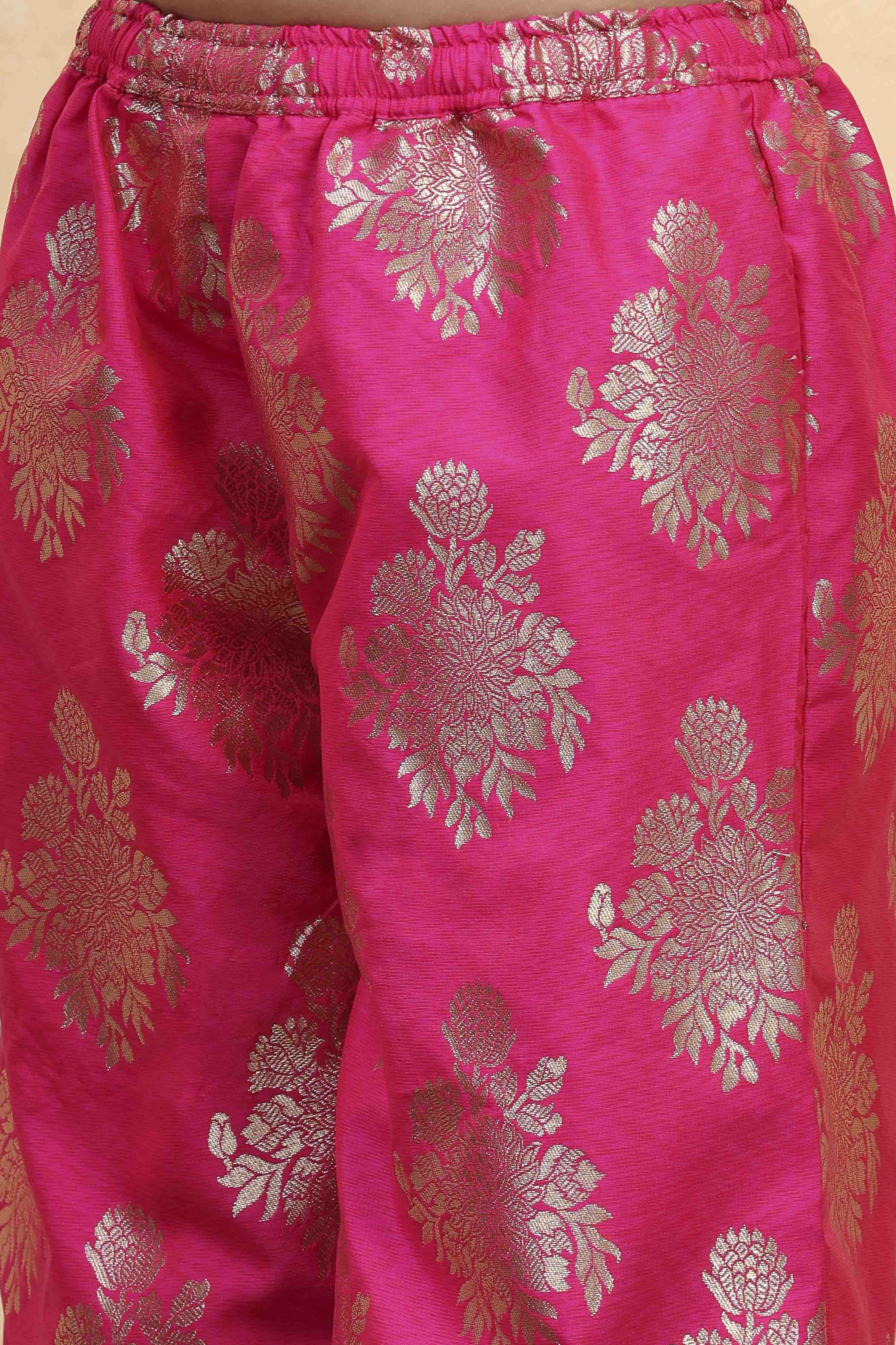Fuchsia Art Silk Flared Kurta Pants Set image number 2