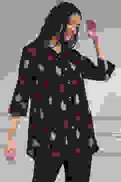 Black Cotton Straight Yarndyed Short Kurta image number 0