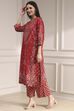 Blue Cotton Straight Printed Suit Set image number 3