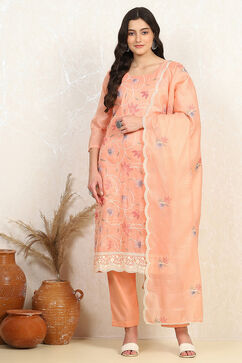 Peach Cotton Machine Embroidered Unstitched Suit Set image number 7