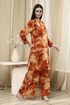 Orange Printed Straight Co-ord Set image number 5