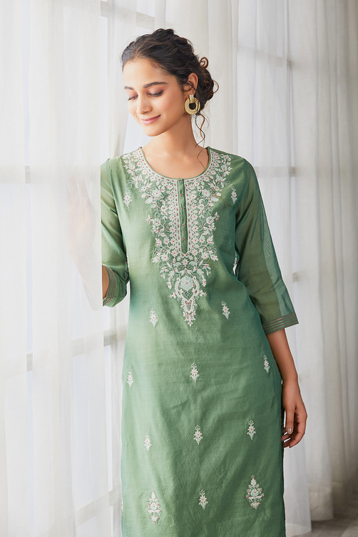 Sape Green Yard-Dyed Straight Kurta image number 6