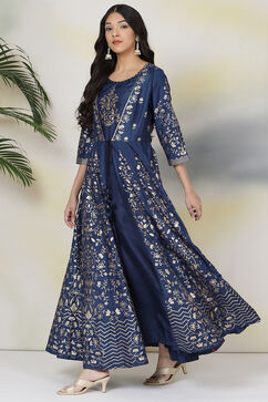 Navy Art Silk Fusion Dress image number 5