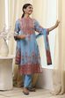 Dull Blue Printed Straight Suit Set image number 0