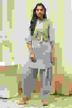 Sage Green Cotton Pathani Straight Kurta Set image number 6