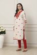 Ivory & Orange Cotton Ethnic Motif Printed Straight Kurta image number 2