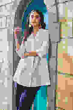 White Cotton Straight Shirt image number 0