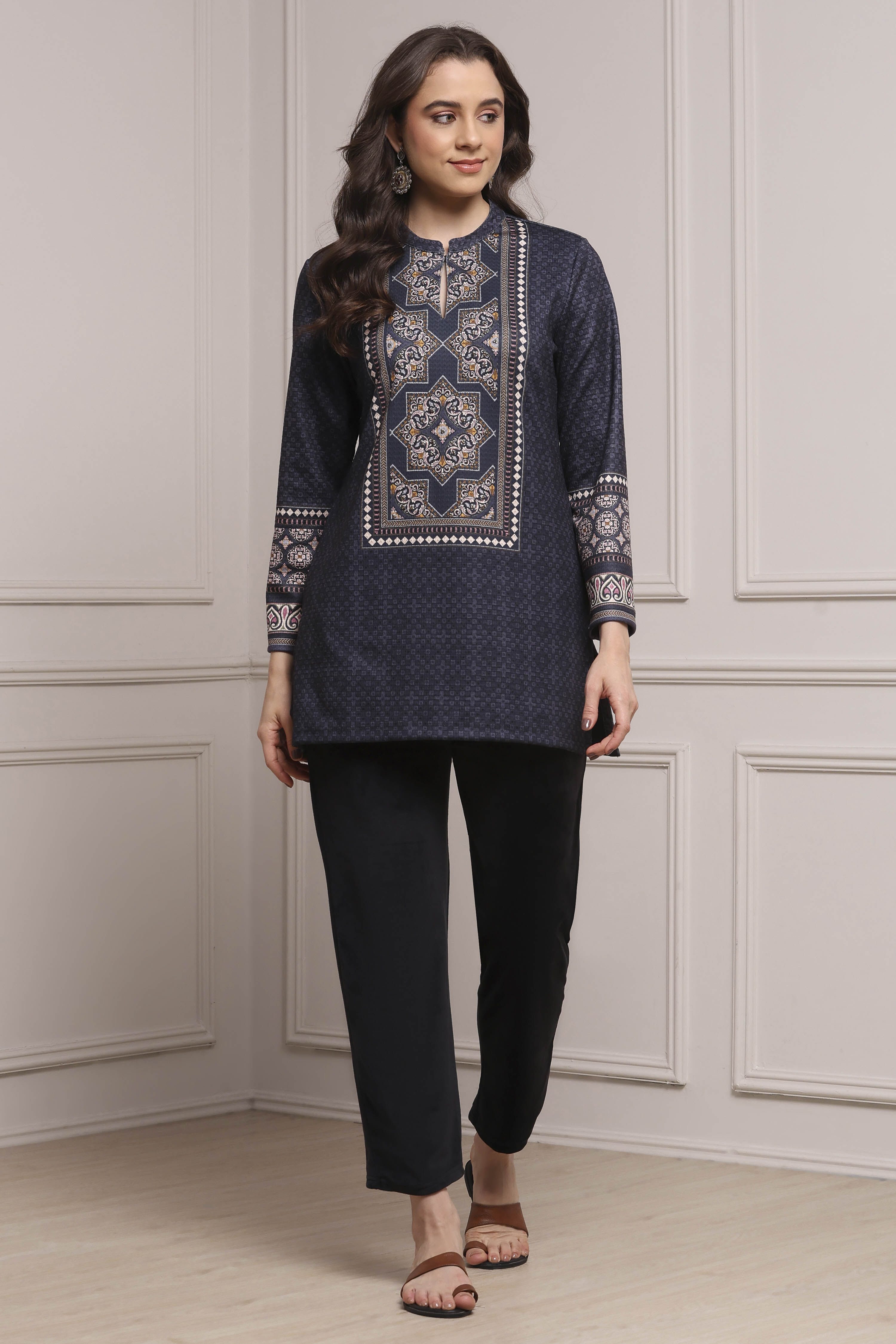 Black Polyester Printed Kurta image number 0