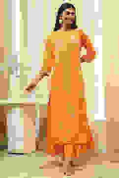 Orange Poly Chanderi Layered Tiered Dress image number 6