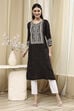Black Viscose Blend Straight Kurta image number 5