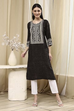 Black Viscose Blend Straight Kurta image number 5