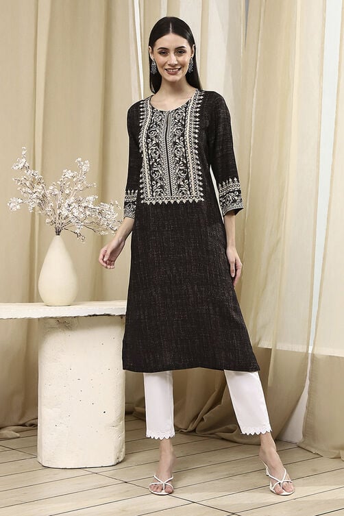 Black Viscose Blend Straight Kurta image number 5