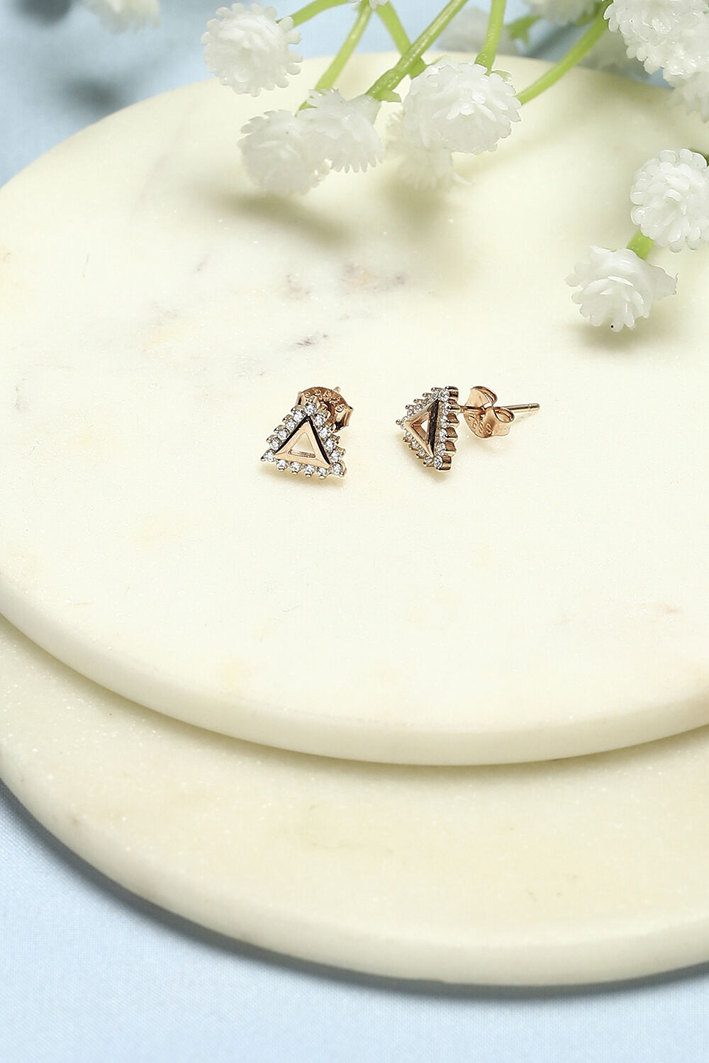 White Rose Gold-Plated Everyday Triangular Studs image number 0