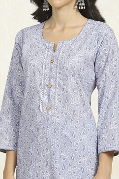 Blue Cotton Unstitched Suit Set image number 2