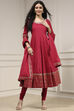 Cherry Red Cotton Printed Anarkali Suit Set