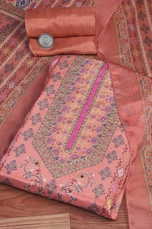 Pink Crepe Printed Unstitched Suit Set image number 0