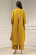 Ochre Yellow Polyester A-Line Dyed Kurta Pants Set image number 4