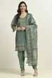 Grey Chanderi Printed Unstitched Suit Set image number 7