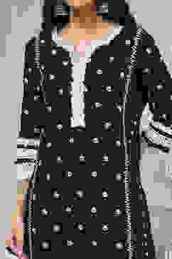 Black Chanderi Embroidered Straight Suit Set image number 1