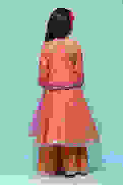 Orange Cotton Gathered Printed Suit Set image number 4