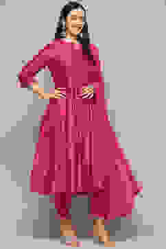 Fuchsia Cotton Silk Straight Kurta Salwar Suit Set image number 6