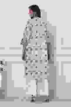 White and Blue Cotton Printed Pleated Straight Kurta image number 3