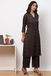Charcoal Art Silk Straight Kurta Palazzo Suit Set image number 3