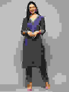 Blue Poly Viscose Straight Suit Set image number 6