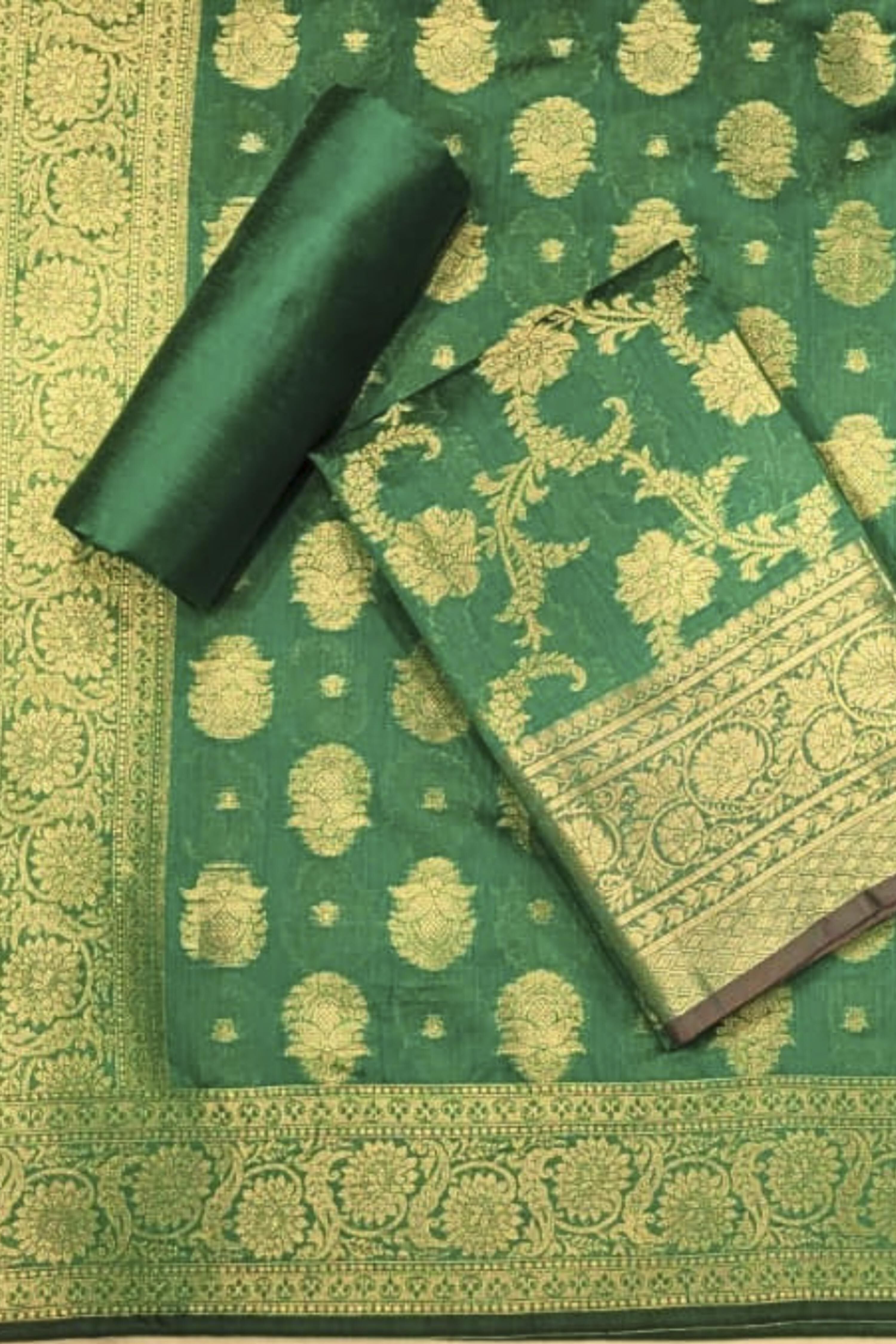 Green Chanderi Silk Printed Unstitched Suit Set image number 0