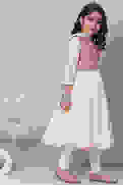 Off White Cotton Anarkali Kurta Churidar Suit Set image number 8