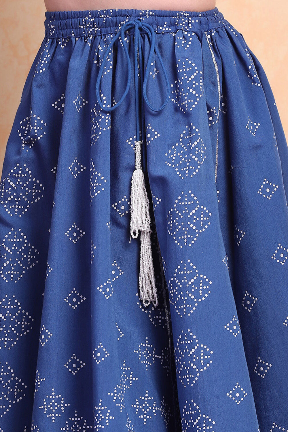 Blue-White Poly Chanderi Short Straight Lehenga Set image number 2