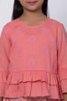 Peach Cotton Flared Kurta Dhoti Pant Suit Set image number 1