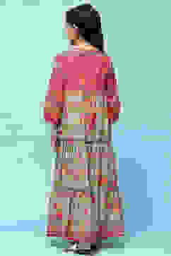 Green Cotton Tiered Dress Printed Dress image number 3