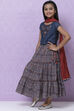 Teal Poly Cotton Girls Lehenga Set image number 5