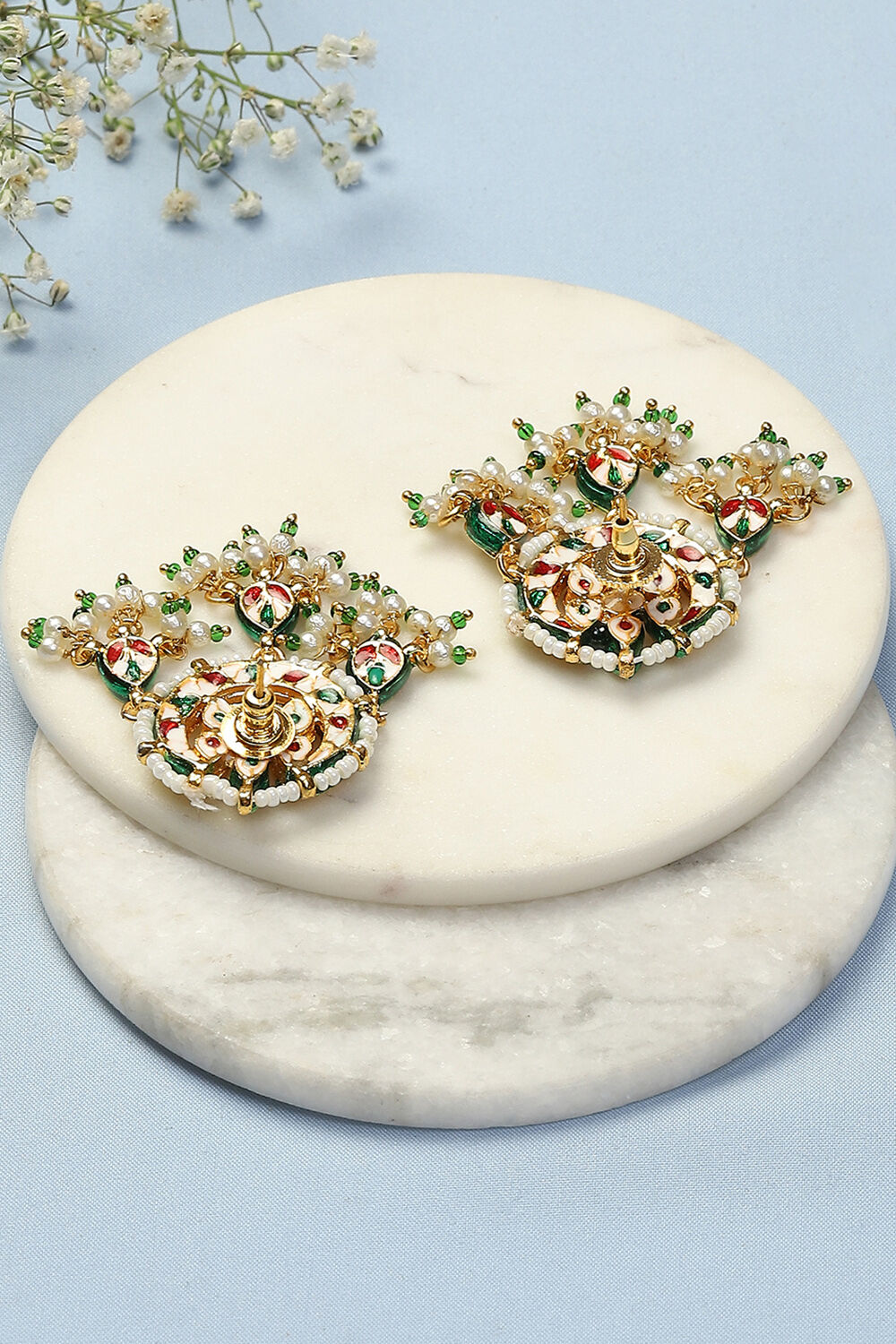 Gold & Green Brass Earrings image number 1