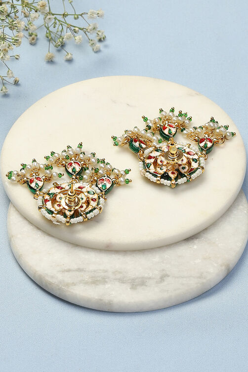 Gold & Green Brass Earrings image number 1