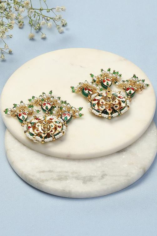 Gold & Green Brass Earrings image number 1