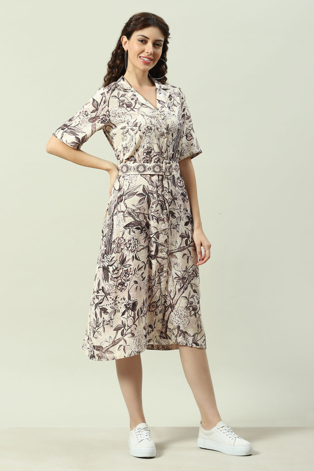 Beige Rayon Straight Fusion Dress image number 3