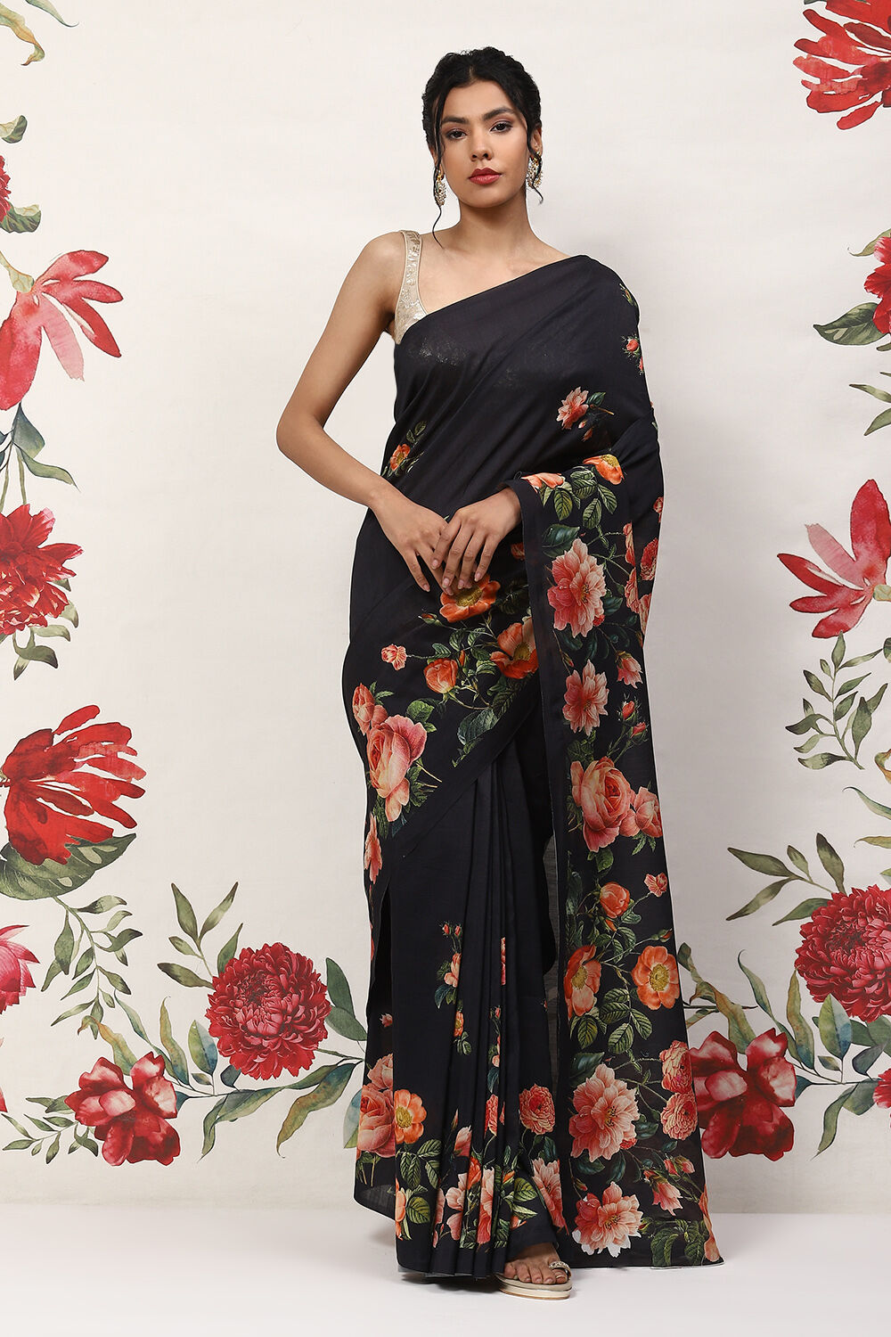 Rohit Bal Off White Cotton Blend Saree image number 5